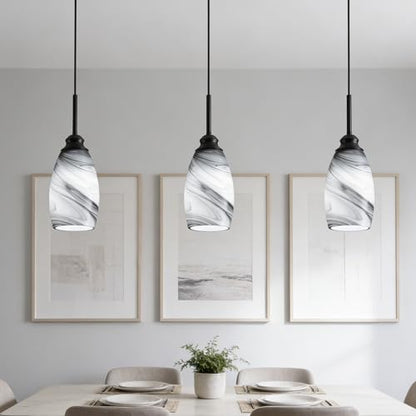 Industrial Pendant Light with Glass Shade Matte Black Pendant Lighting Adjustable Industrial Retro Style Hanging Light,Kitchen Island Farmhouse Pendant Lights Fixtures for Kitchen,Farmhouse - color: 3 Packs Grey Swirl, size: 3 Pack