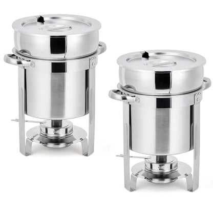 GarveeHome 11QT Soup Chafer Set of 2, Stainless Steel Round Soup Warmer - color: Silver, size: 11QT-2 Pcs