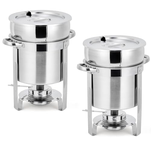 2 Pack Soup Chafing Dishes for Buffet 11QT Stainless Steel Soup Warmer Set with Lids & Fuel Holders,Round Food Warmer Pot for Catering Supplies Party - size: 11QT 2Pcs