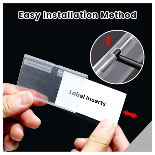80 Pcs Clear Plastic Bin Labels Clips with 100 Pcs Label Papers Included, Basket Bin Labels Clip On, Wire Shelf Price Tags, Merchandise Sign Display Holder (2.75 × 1.65 Inch)