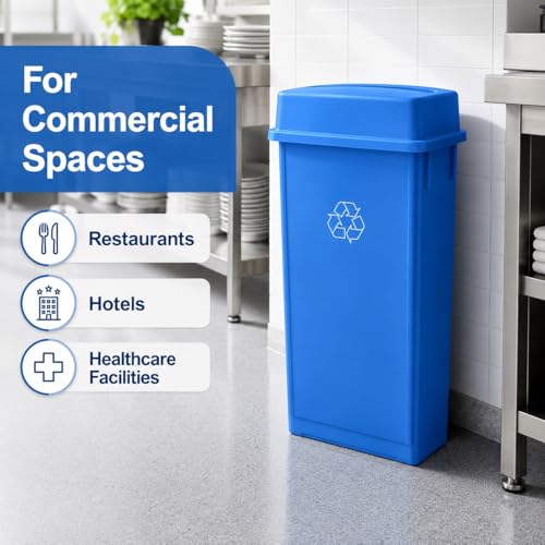 23 Gallon Slim Rectangular Commercial Trash Can, Heavy Duty Plastic Indoor Waste Bin for Kitchen, Office, Restaurant, School, Restroom & Janitorial Use (Blue, with Lid) - color: Blue