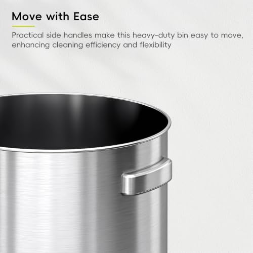 EKO 16-Gallon Round Stainless Steel Open Top Trash Can, Large Commercial Waste Bin with Detachable Lid and Carrying Handle, Brushed Metal Garbage Bin for Home, Office, Restaurant, Restroom - color: Stainless Steel, size: 60 Liter, Round