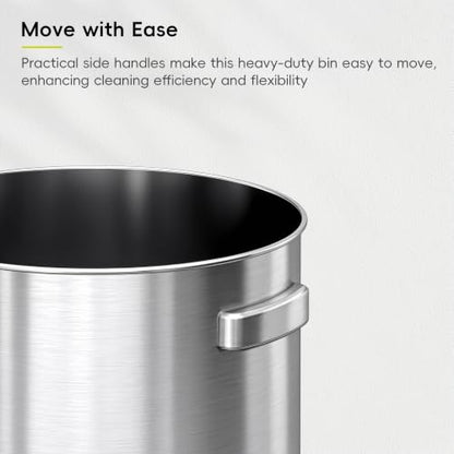 EKO 16-Gallon Round Stainless Steel Open Top Trash Can, Large Commercial Waste Bin with Detachable Lid and Carrying Handle, Brushed Metal Garbage Bin for Home, Office, Restaurant, Restroom - color: Stainless Steel, size: 60 Liter, Round