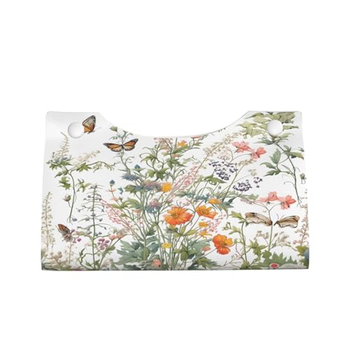 Tissue Box Cover Wildflowers Flower Leaves Butterfly Rectangle PU Leather Tissue Box Holder for Car Bathroom Bedroom Desk Tabletop Decor - color: Wildflowers Flower Leaves Butterfly