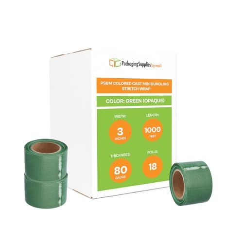 PSBM Dark Green Mini Stretch Wrap with Plastic Handle, 18 Rolls 3 Inch x 1000 Feet 80 Gauge Heavy Duty Plastic Wrap Industrial Strength Shrink Film for Moving, Packing & Shipping - color: Green, size: 3 Inch