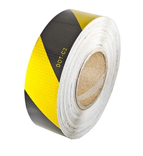 Waterproof Reflective Safety Tape Roll 1"/2" Yellow Black Striped Floor Marking Tape Hazard Caution Warning Tape Auto Truck Self-Adhesive Safety Sticker Strips for Wall Factory Trailer (2IN x 50 FT) - size: 2IN x 50 FT