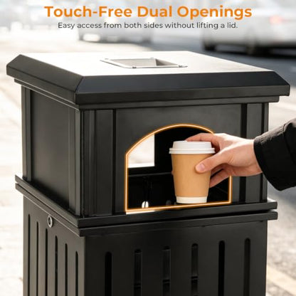 BEAMNOVA Commercial Outdoor Trash Can with Lid, Matte Black, 15.8 * 35.5 in - color: Matte Black, size: 15.8*15.8*35.5 in