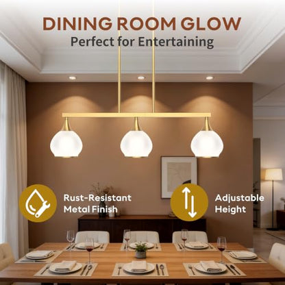 Phaosio Brushed Gold Kitchen Island Linear Pendant Light, 3-Light - color: Gold (White Glass Shades), size: 3-Light