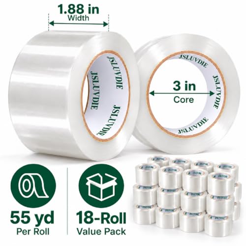 Heavy Duty Clear Packing Tape, 18 Rolls, 1.88 in x 55 Yd