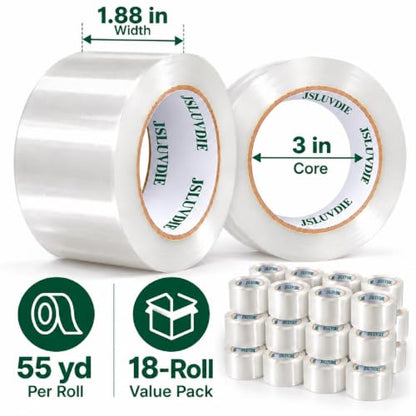 Heavy Duty Clear Packing Tape, 18 Rolls, 1.88 in x 55 Yd