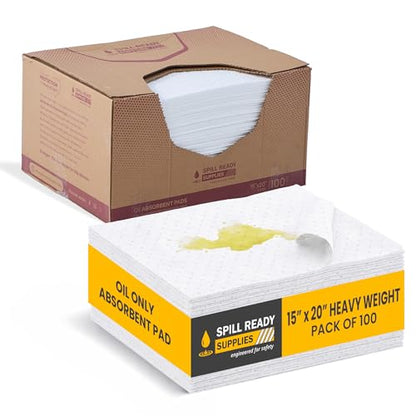 Oil Only Absorbent Pads 15" x 20" (100 Pack) - Heavy Weight, Hydrophobic - color: 100 Pads - Heavyweight, size: 1