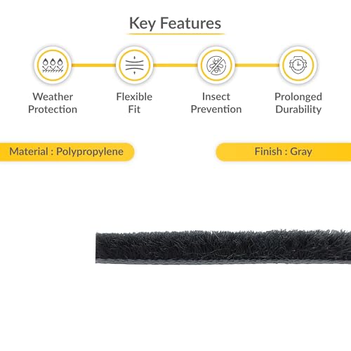 Brixwell High Density Window Pile - 100' Roll, 0.350" Pile Height, Gray, High-Density Weather Stripping for Doors & Windows, Door Seal Strip, Window Weather Seal, Weatherproof Tape - style: 0.350" (8.9mm)
