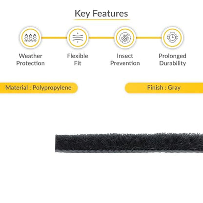 Brixwell High Density Window Pile - 100' Roll, 0.350" Pile Height, Gray, High-Density Weather Stripping for Doors & Windows, Door Seal Strip, Window Weather Seal, Weatherproof Tape - style: 0.350" (8.9mm)