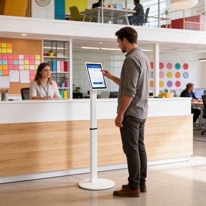Mount-It! Anti-Theft Universal Tablet Floor Kiosk, Height Adjustable, White - color: White