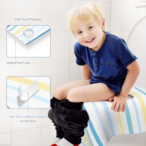 Toilet Seat Covers Disposable, Large Waterproof Potty Covers for Toddlers, Kids, and Adults, Toddler Potty Training for Public Restroom, Airplane, Trip, Individually Wrapped for Travel (Wave) - color: Wave