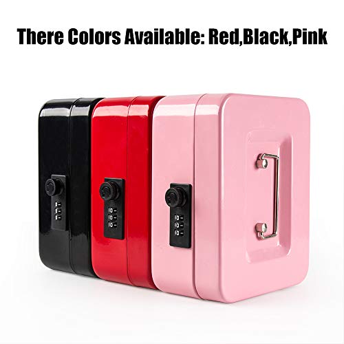 KYODOLED Medium Cash Box with Combination Lock Safe Metal Money Box with Money Tray for Security Lock Box 7.87x 6.30x 3.54Inch Pink Medium - color: Pink (Pack of 1), size: Medium