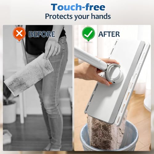 Masthome Hands Free Snap Grip Clamp Flat Mop. Includes 2 Microfiber Cloths - color: Large White Orange