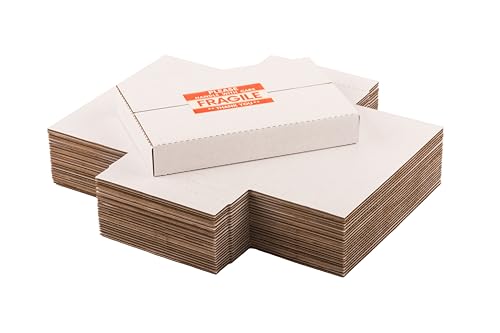 9x6x1.3 inch Shipping Boxes with Fragile Stickers, White, 25-Pack - color: White