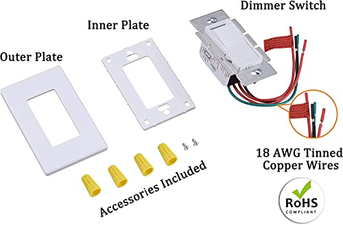 Cloudy Bay in Wall Dimmer Switch for LED Light/CFL/Incandescent,3-Way Single Pole Dimmable Slide,600 Watt max,Cover Plate Included - size: 1-Pack | Ivory