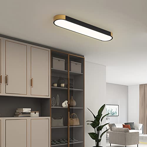 Tioolo Dimmable LED Ceiling Light, 27.5in Linear Ceiling Light with Remote - color: Black+Gold/36W