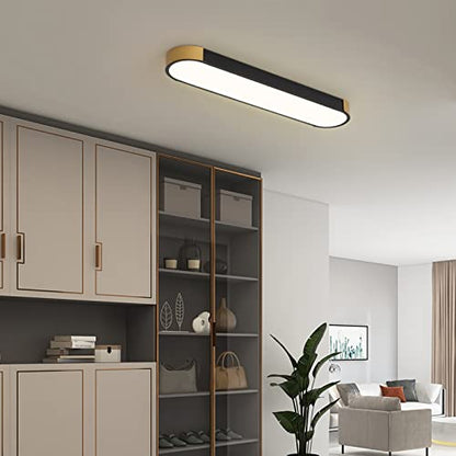 Tioolo Dimmable LED Ceiling Light, 27.5in Linear Ceiling Light with Remote - color: Black+Gold/36W