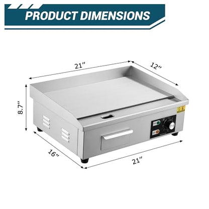 21" Commercial Electric Griddle, 1600W Commercial Electric Countertop Griddle Flat Top Grill Hot Plate BBQ, Electric Flat Top Grill With Shovel Brush, Restaurant Teppanyaki Grill Cooking Equipment