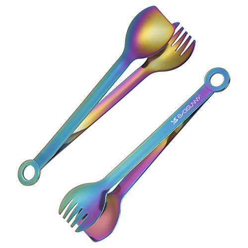 MSY BIGSUNNY Multicolor Small Serving Tongs - 6 Inches Premium Stainless Steel Appetizer Tongs, Set of 4 - color: Rainbow, size: 6 inch