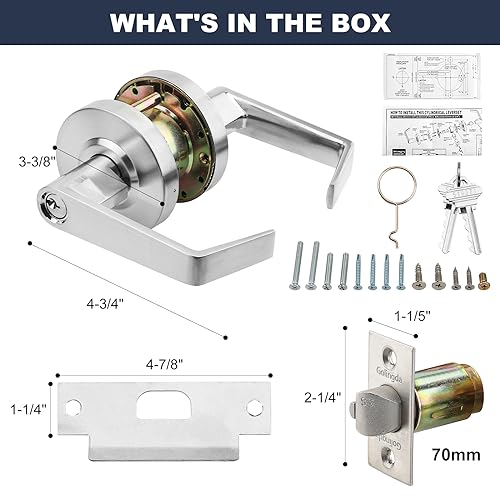 4 Pack Grade 2 Storeroom Comercial Door Handles Locks with UL and 400000 Cyles Test, Made from Satin Chrome with Heavy Duty Lever Handles Golingda-Commercial-CP-3-ST-4P - size: Store Room (Commercial）
