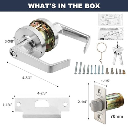 4 Pack Grade 2 Storeroom Comercial Door Handles Locks with UL and 400000 Cyles Test, Made from Satin Chrome with Heavy Duty Lever Handles Golingda-Commercial-CP-3-ST-4P - size: Store Room (Commercial）