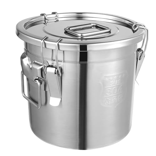 304 Stainless Steel Airtight Canister for Kitchen, 3.2Gal/405oz Flour Container with Lids and Sturdy Locking Clamp, Metal Bucket Food Storage Containers for Rice Flour Coffee Bean Tea - size: 12L