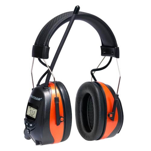 AM/FM Radio Headphones 25dB NRR,Noise Reduction Safety Earmuffs,Digital Display Headset,Powered by AA Battery,Hearing Protection for Walkman Mowing Lawn Work,Orange - color: Orange
