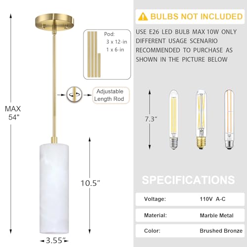 3 Pack 1 Light Hanging Natural Polyhedral Alabaster Marble Pendant Ceiling Light Fixture,Modern Industrial Farmhouse Kitchen Island Light Gold Finish Over Sink Restaurant bar Corridor - color: Gold 3.6" Polyhedral Marble, size: 3 Pack