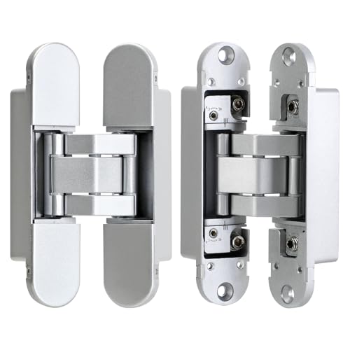 5.5" Hidden Door Hinges, 2 Pack 3-Way Adjustable 180°, Concealed Hinge - color: Silver, size: 5.5 Inch