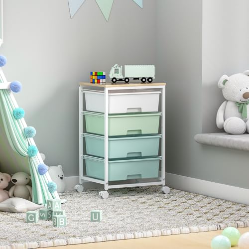 SYKIARIOL Rolling Cart with Drawers, 4-Drawer Utility Cart, Green - color: Green