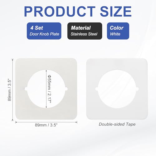 PATIKIL Door Knob Plates, 4 Pcs Square Plate Cover for Door Deadbolt Double Side Knob Handle Repair Kit Cover Filler Fixing Repair Backplate, White - color: White
