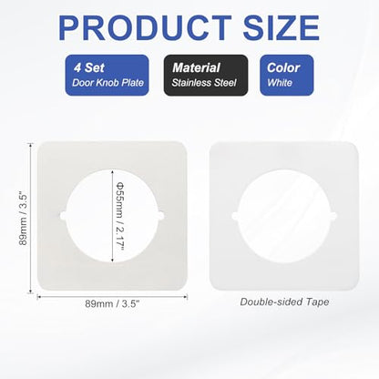 PATIKIL Door Knob Plates, 4 Pcs Square Plate Cover for Door Deadbolt Double Side Knob Handle Repair Kit Cover Filler Fixing Repair Backplate, White - color: White