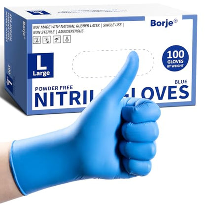 Borje Nitrile Exam Gloves Large, 100 Count Disposable Gloves, Blue - color: Blue, size: Large