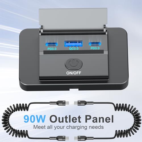 2 Pack 90W 12 Volt USB Outlet Panel Wall Mount Ouffun Dual 36W PD & QC3.0 18W Car USB Port Charger Socket with Dual 65W USB C Cable for Car Bus RV Truck