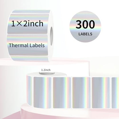 2x1 Inch Holographic Thermal Labels, Silver Glitter Thermal Printer Stickers, Waterproof Self-Adhesive Shipping Label Printer Sticker for Barcode, Name, Address, 300 Labels/Roll - color: Silver, size: 1*2 inch/1 roll