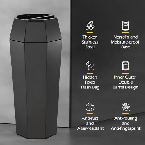 Dyna-Living Commercial Trash Can Large Stainless Steel Garbage Can with Lid