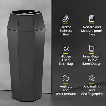 Dyna-Living Commercial Trash Can Large Stainless Steel Garbage Can with Lid