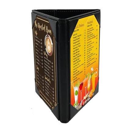 5x7 Inch Table Tent Leather Menu Holder Sign Display Black Menu Covers for Cafes Bars Restaurant 3 sided triangle shape table tent 1 pack - size: 1 pack/5x7 inch/3-side