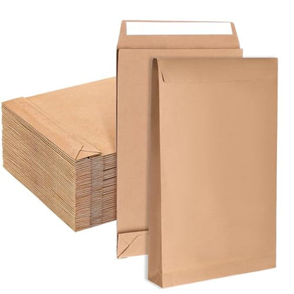9.4"x13.2" Catalog Envelopes, 25 Pack, Document Envelopes with Self Seal Closure, Heavyweight 28 lb Paper, Self Sealing Envelop for Mailing, Filing and Organizing, Brown Krafts