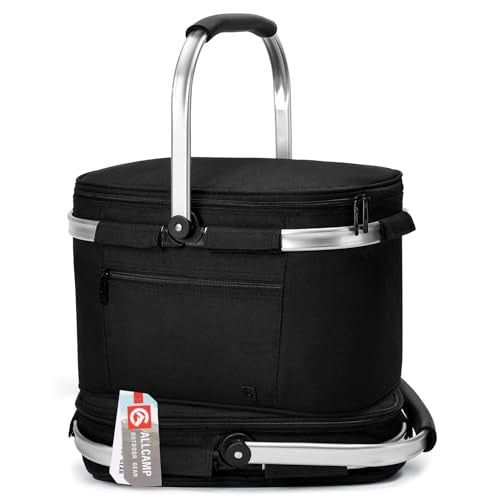 ALLCAMP Picnic Basket, 22L Insulated Cooler Foldable, Thick, Black - color: Jet Black, size: Medium
