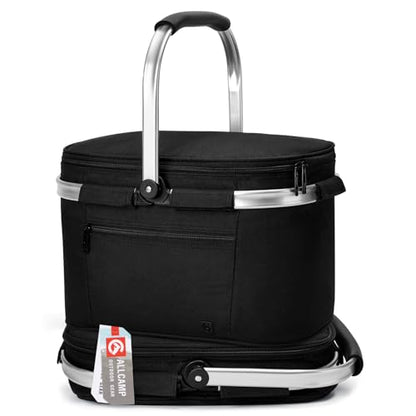 ALLCAMP Picnic Basket, 22L Insulated Cooler Foldable, Thick, Black - color: Jet Black, size: Medium