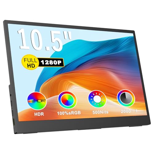 Topmonitor Small Portable Monitor 10.5" 500 Nits 2000:1 FHD 1280P IPS Screen, Ultra-Slim Mini Monitor w/Kickstand & Dual Speaker, USB C HDMI HDR Portable Gaming Monitor, Travel Monitors for Laptop PCs
