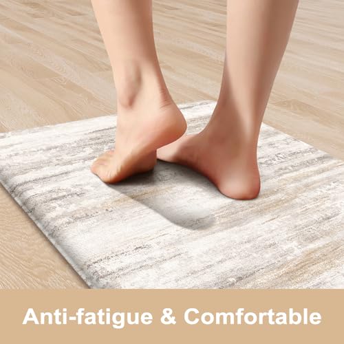 KIMODE Anti Fatigue Kitchen Mats for Floor 2 Piece, Abstract Kitchen Rugs - color: Light Brown/Multi, size: 17.3" x 47"+17.3" x 29"--0.47 inches