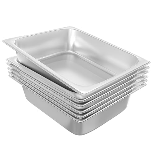 EGGKITPO 1/2 Hotel Pans Half Size 6-Pack 4 Inch Deep Silver Stainless Steel Steam Table Pan Tray for Food, Catering Pan for Cafeterias, Hotel and Restaurant - size: 1/2 4" deep without lid