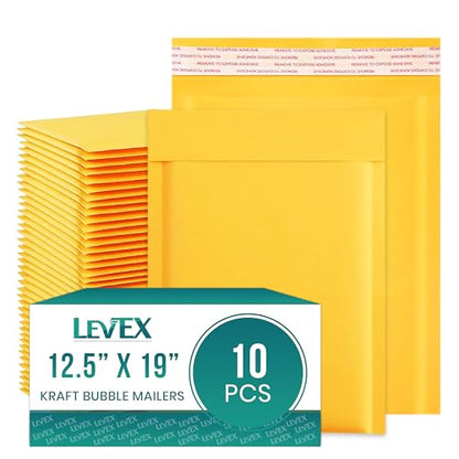 Levex - #6 12.5" x 19" [10 Pack) Kraft Bubble Mailers, Padded Envelope Mailers, Packing Envelope & Mailing Bags for Shipping - size: #6 (12.5" x 19")