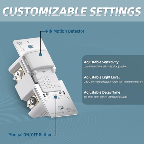 ECOELER Single Pole Occupancy Motion Sensor Light Switch, PIR Infrared Motion Activated Switch with Sensitivity & Delay Adjustable, Neutral Wire Required, for Kitchen, Garage, Stairwell, 2 Pack - color: White, size: 2 - Pack